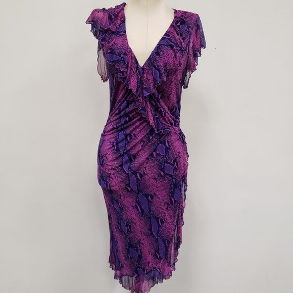 Diane Von Furstenberg Womens Silk Animal Snake Print Y2K Dress Size S Midi Event - Picture 1 of 8